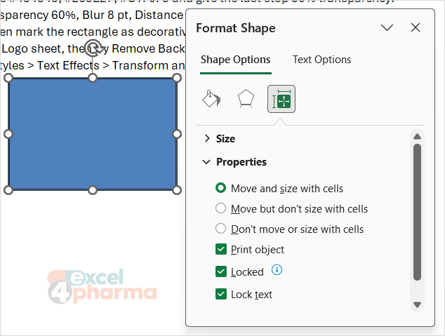 Three radio buttons decide whether a shape stretches, moves or stays put when the cells beneath it change.