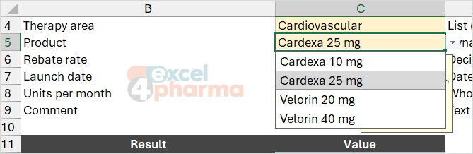 Cardiovascular is chosen above, so the product list offers only its four packs.