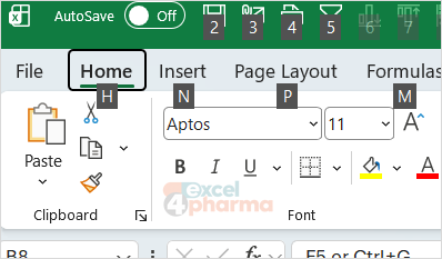 Press Alt and every tab gets a letter; the commands on the Quick Access Toolbar get numbers.